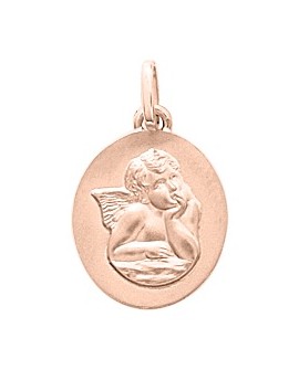 Pendentif Médaille ovale  ange or rose  750/000  18k penseur