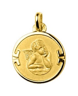 Pendentif Médaille Moderne ange or jaune  750/000  18k penseur